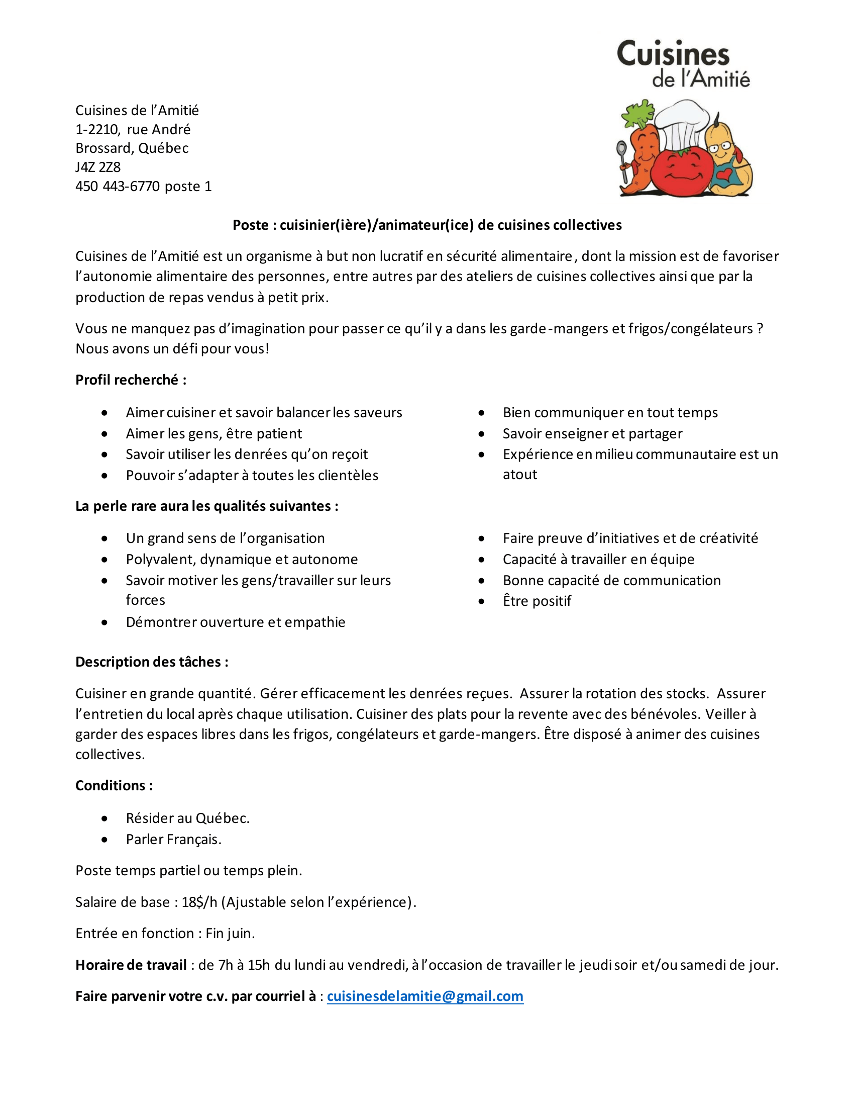 Poste cuisinier
